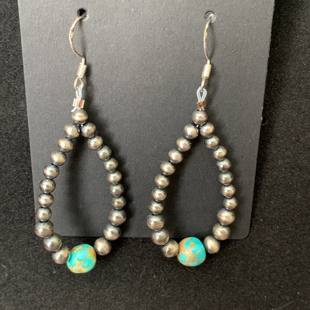 925 Sterling Silver Desert Pearl Mine 8 Turquoise Earrings Drop Southwestern